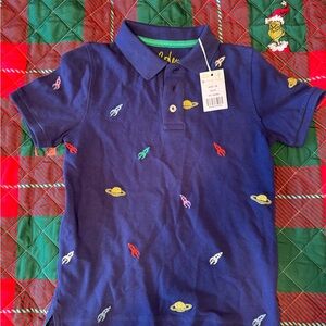 Boden Blue and Red Polo Shirt with Playful Fish Print